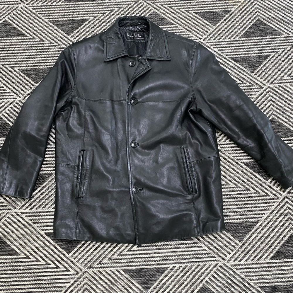 NICOLE MILLER Leather Jacket, Men's Size L genuine leather black type Vintage Second Hand